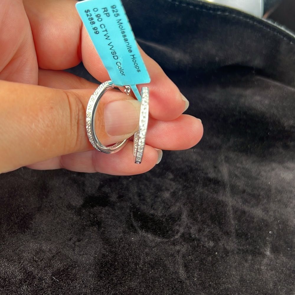 New 925 Sterling Silver Moissanite Hoop Earrings